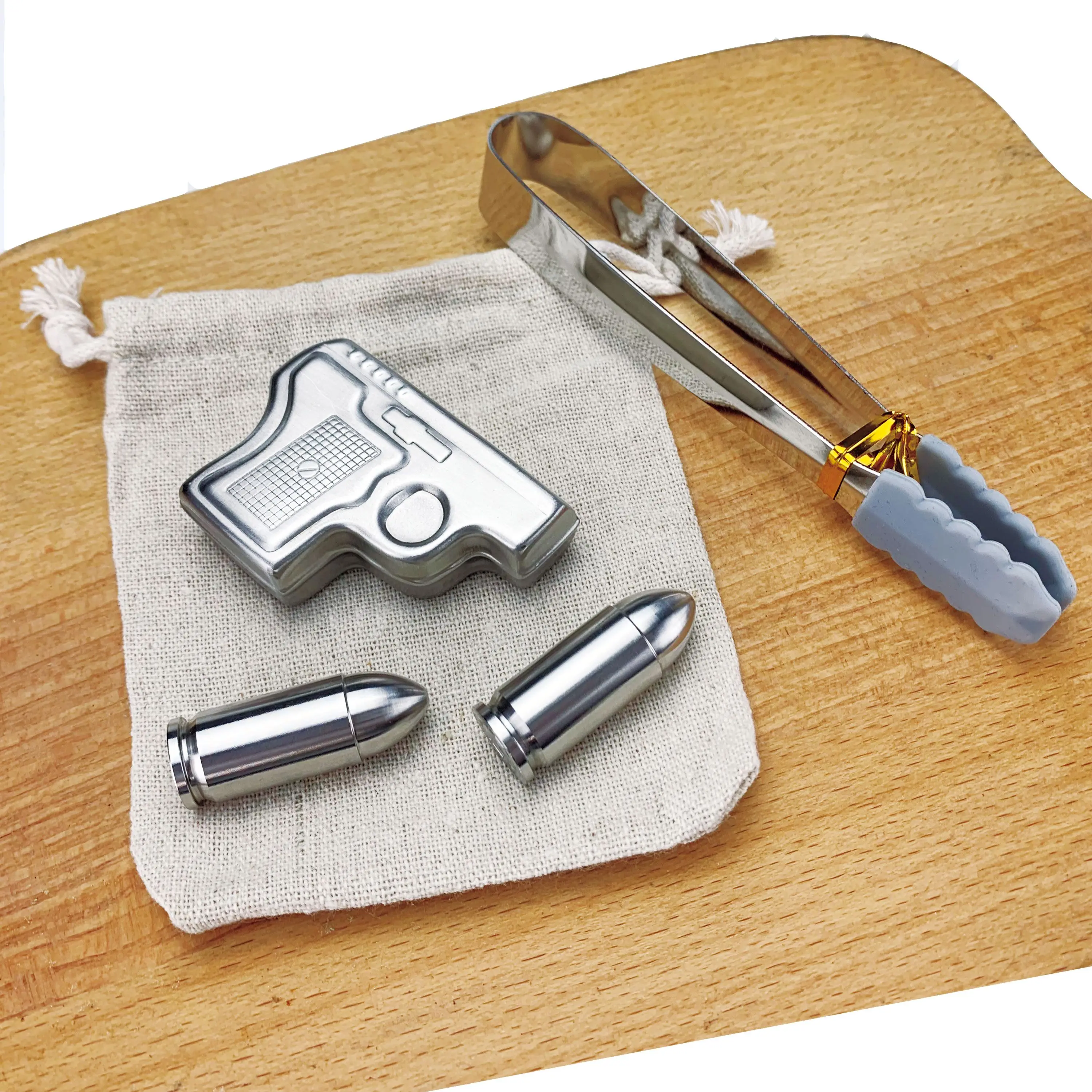 New Stainless Steel Pistol Gun shape and Bullet Ice cube Wine Chiller Chilling Stone