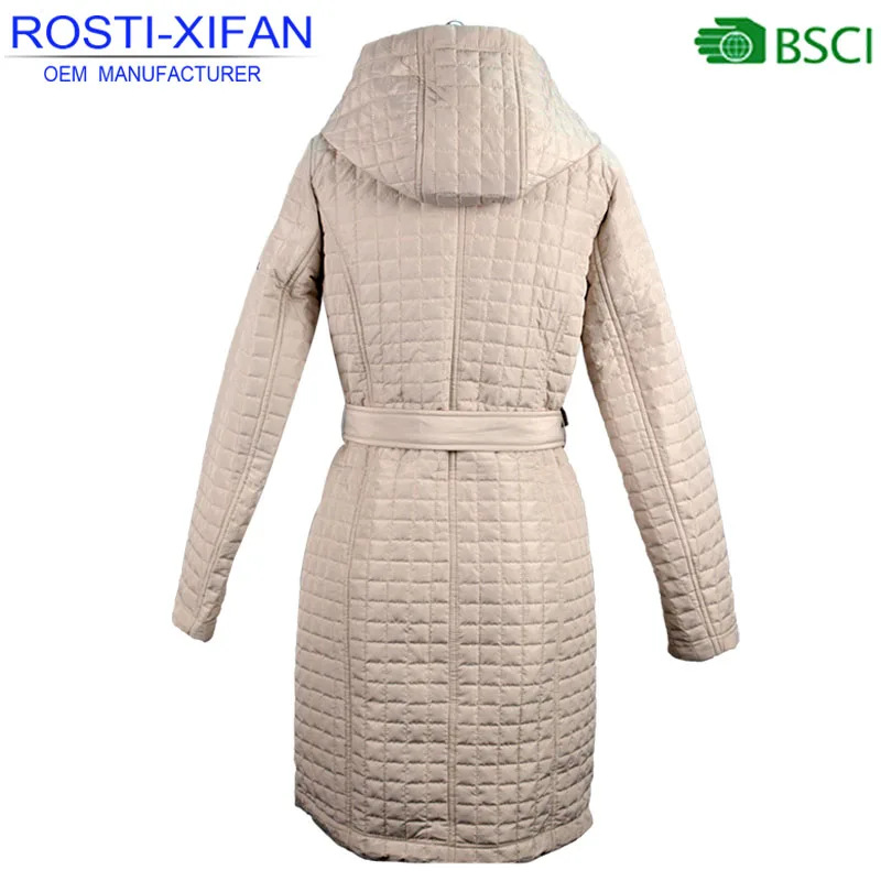 Spring Windproof Womens Beige Thin Quilted Long Jacket Women Quiting Outerwear