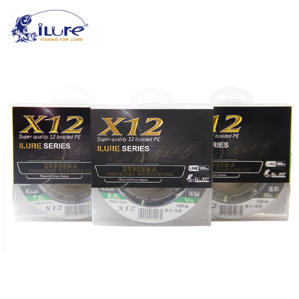 Ilure 12 Braid Fishing Line weave PE 100m spool Green And Rainbow 10m per color Braided Wire