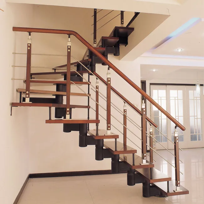 
Indoor U Shape Stainless Steel Balustrade Stair Steel Wood Staircase 