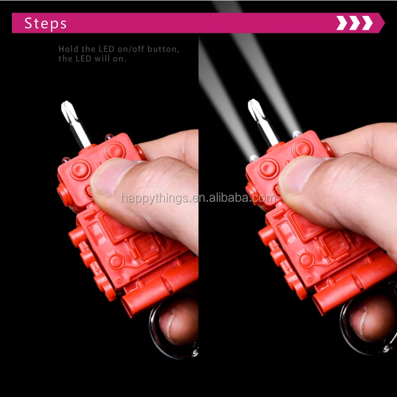 Factory Direct Creative Robot Design LED Torch Light with Multi Tool Keychain
