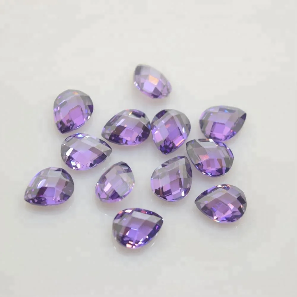 Amethyst Pear Double Checkerboard Cubic Zircon Stone