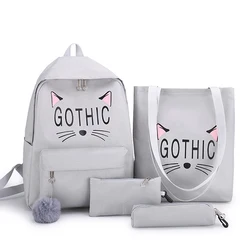 trending 2019 oem Factory wholesale women canvas backpack cute cat fashion leisure college wind girl bag set package School bag