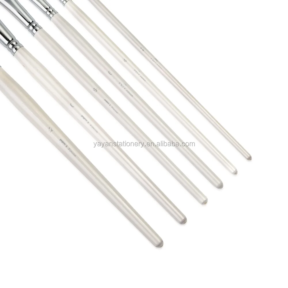 Customized Multi color Synthetic Hair Pearl White Short Birch Handle Paint Brushes Set For Gouache Acrylic Watercolor Painting