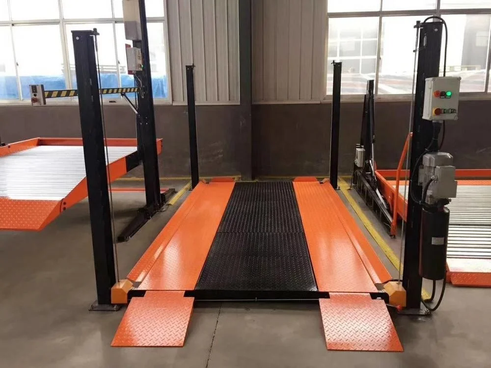 Cheap four post parking lift with two car spaces coat paint 4000kgs car lift