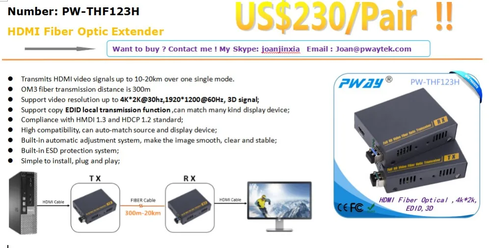 HDM1 extender 2km  fiber optical extender  Transceiver and Receiver
