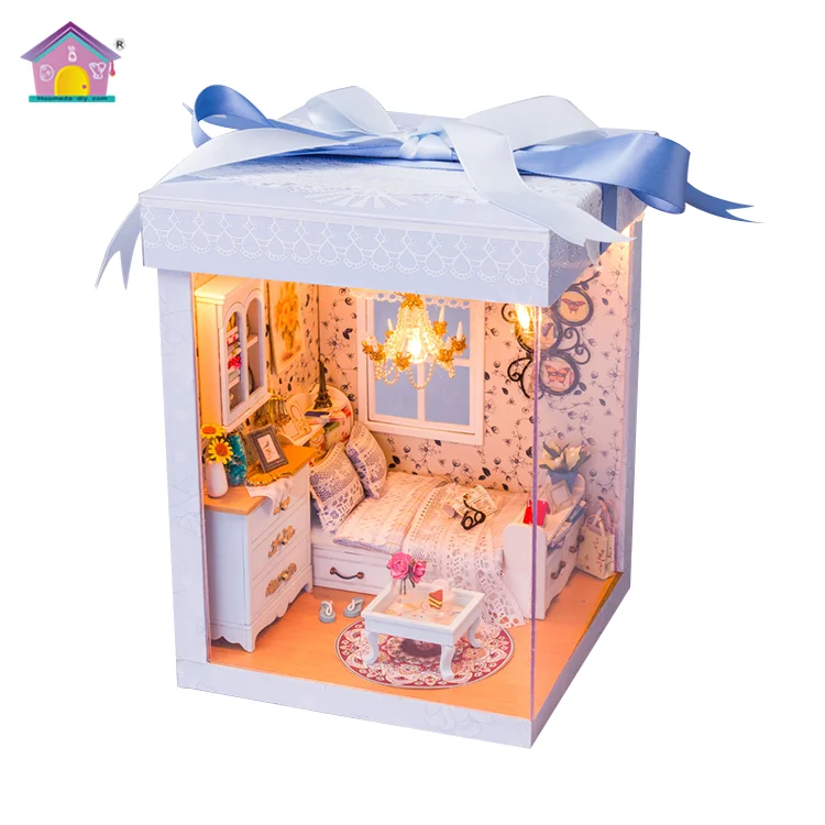 Оптовая продажа с моделирование мебель DIY Миниатюрный Кукольный домик дешевые дома древесины подарочная коробка