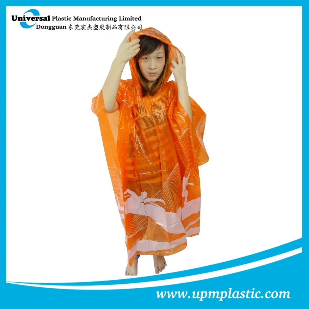 Emergency promotional waterproof disposable plastic LDPE rain poncho