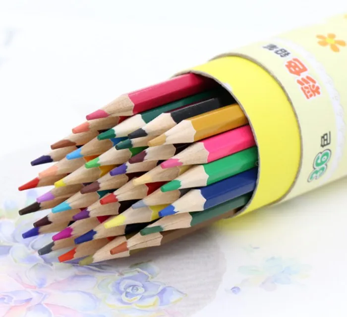 Office School Supplies Paper Barrel Packing 24 Colored Pencils Tube Student Drawing Pencil Hexagonal OEM Plastic & Fine Art