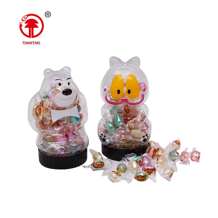 Fruit animal shape jelly candy in animal shaped wrapper jelly beans shiny candy jar with cat and bear