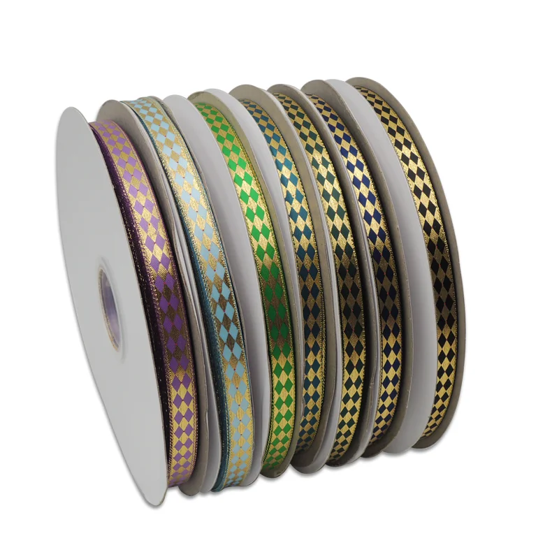 factory direct sale fashion 15 yards roll Single Face Gold Foil Printed Ribbon For Retail Package