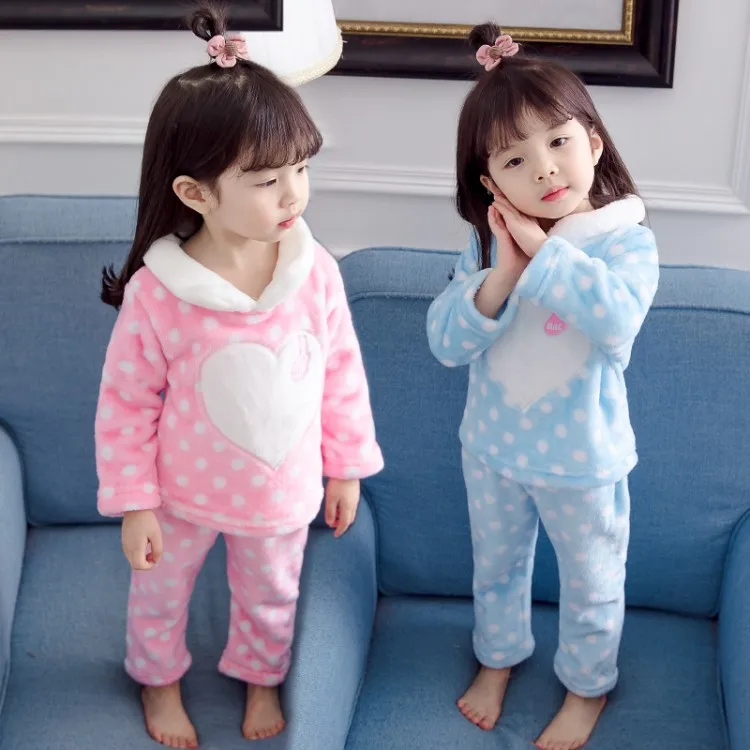 Hao Baby The New Baby Girls Flannel Pajamas Children Love Dot Household To Take Kid Wear Girl  Suits