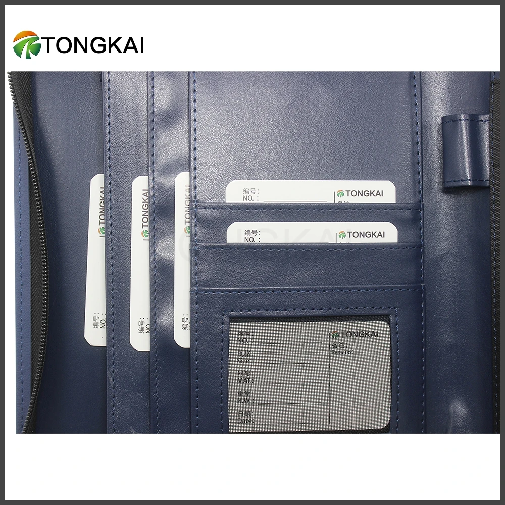 a4 a5 Navy Blue Leather Zipper Folder Organizer Personal Portfolio