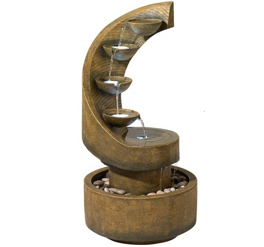 Modern Curved Cascading Zen Fountain With LED Light Wholesale Price Garden Decoration Tabletop Fountain Brunnen Fountains