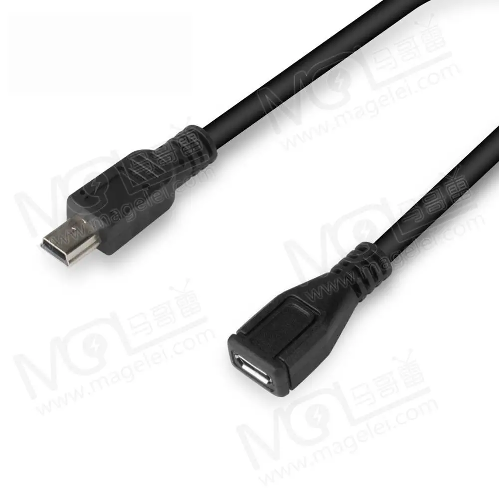 Wholesale usb2.0 mini to micro male to female cable black usb cable  V3/V8/Mini BF data cable