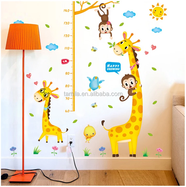 Fashion kids height growth chart wall sticker/Giraffe wall chart for baby learning/height measurement sticker