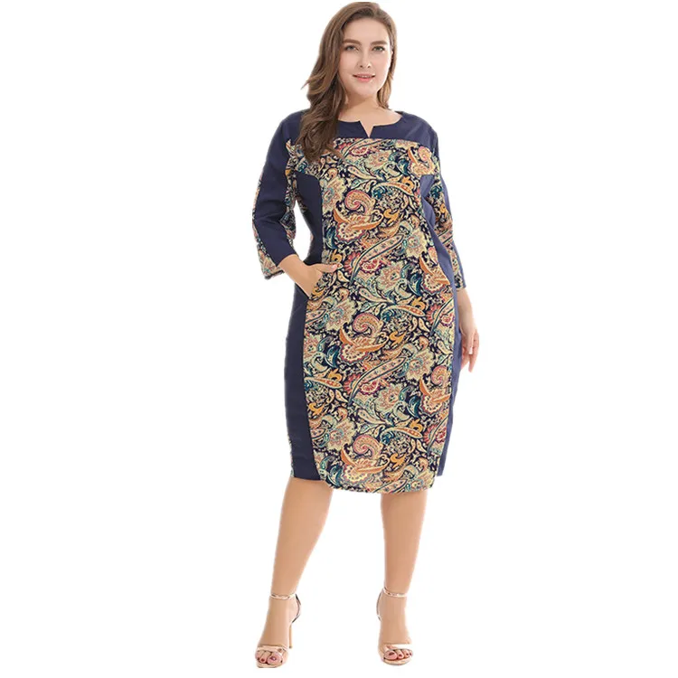 
Wholesale fashional retro floral ladies dress plus size medium with side pockets 