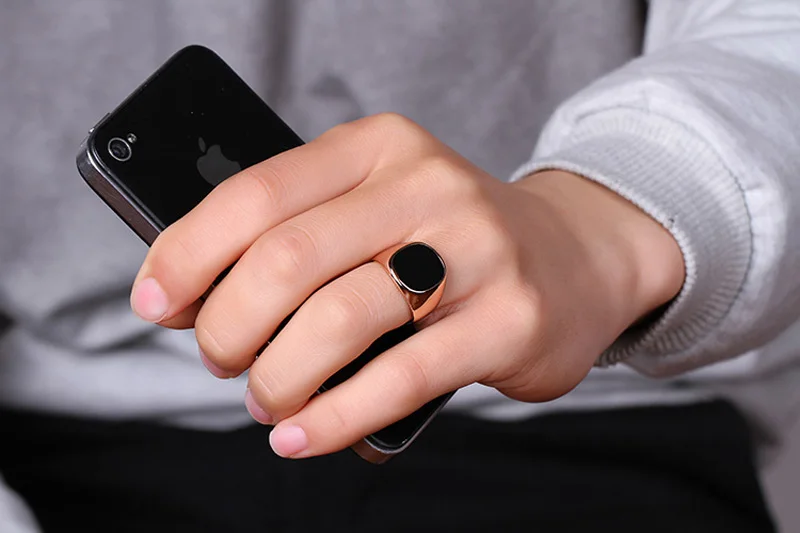 
Simple Cheap Real Gold Plated Ring Design Black Oil Drop Men Ring Jewelry without Gemstones 