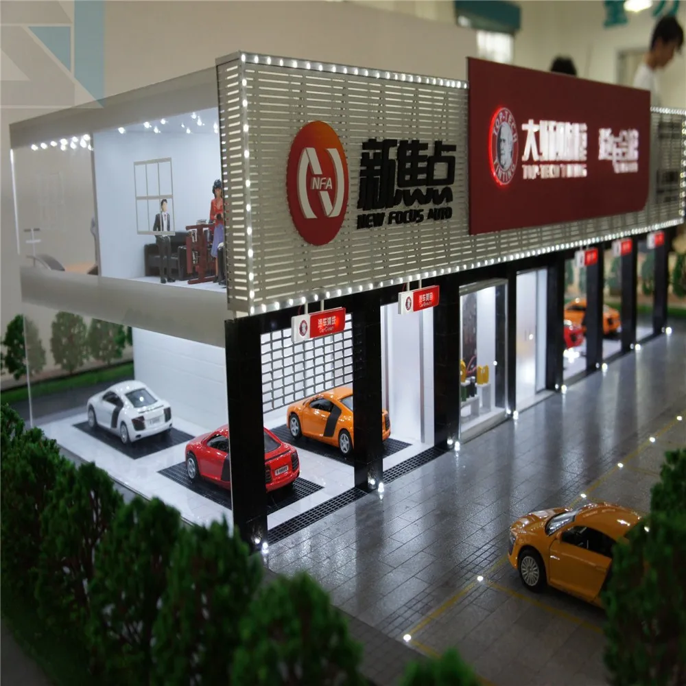 Customized Scale 1:150 Showcase Building Model ,4S Shop model with Cars Model Building