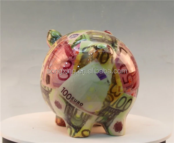 Wholesale ceramic pink pig piggy bank with thermo printing Size and shape can be customized