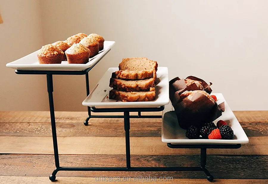 White Stand Ware Porcelain Dishes Plates Bowl Ceramic Nuts Trays Pie Dish Used Restaurant 3 Tier Serving Tray