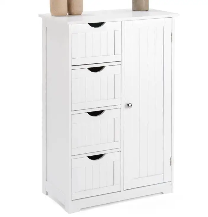Bathroom 4 Drawer Cabinet White Wooden Storage Cupboard Standing Unit
