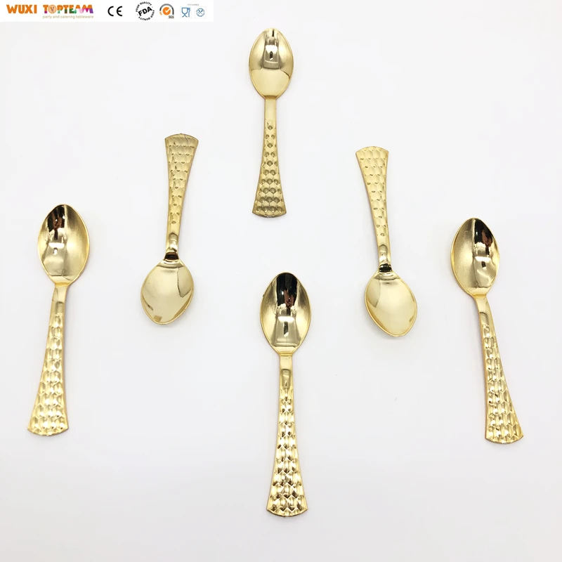 Disposable cutlery wholesale Small Plastic Pearl Spoon gold clouded Plastic Spoon for Dessert