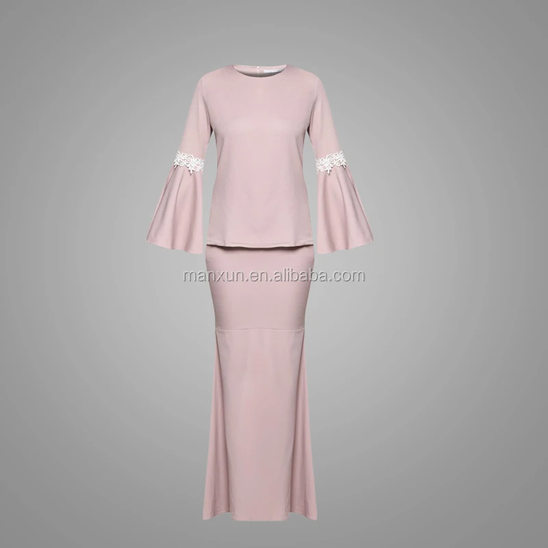Manxun Wholesale Online Malaysia Baju Kurung Muslim Women Dress Flared Long Sleeves Baju Islam Clothing Lace Design Baju Kurung