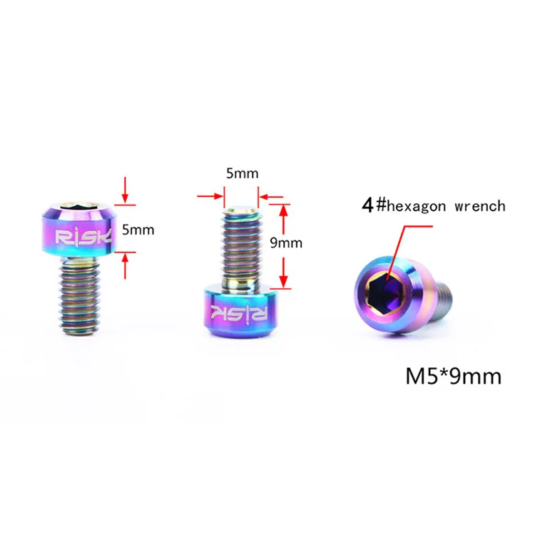RISK 2PCS M5*9mm Titanium alloy Stem Bolts For Bike MTB Bicycle Stem Seatpost Clamp Screws Fixed Bolts Bike Parts 2pcs/box