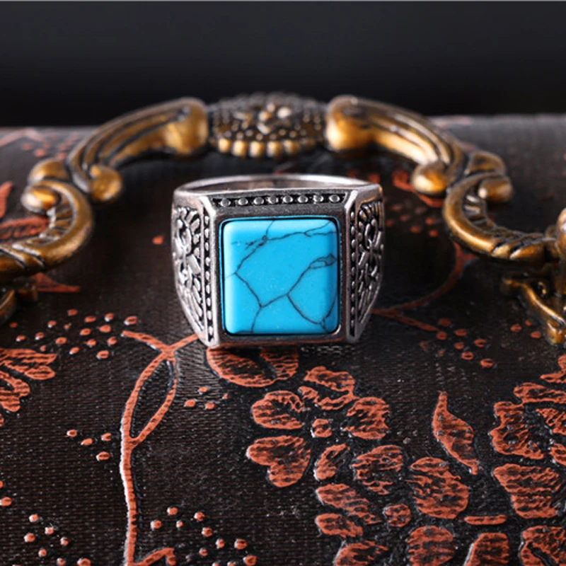 YWMT Wholesale Vintage Silver Turquoise Gemstone Ring For Men