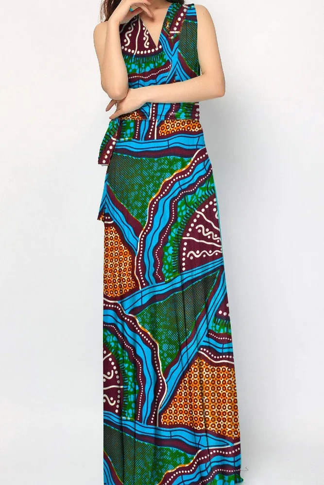custom made geometric pattern printed sleeveless long dresses african clothes woman