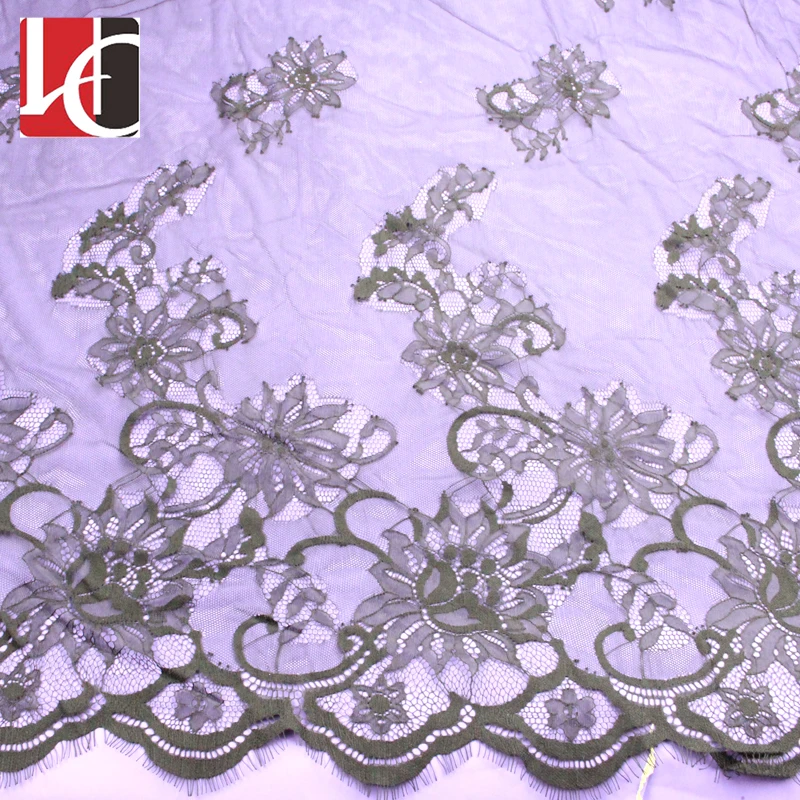 HC-5009 hot selling black color tulle sequins french chantilly lace for ladies dress