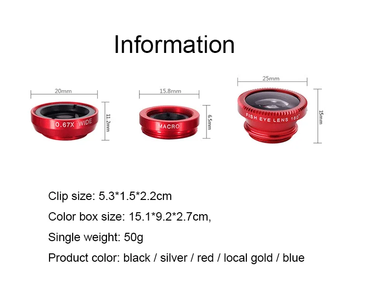 2019 Mobile Phone Lens 3in1 Kit Universal Clip Smartphone Camera Lenses Wide Angle Macro Fish Eye for Smart phone