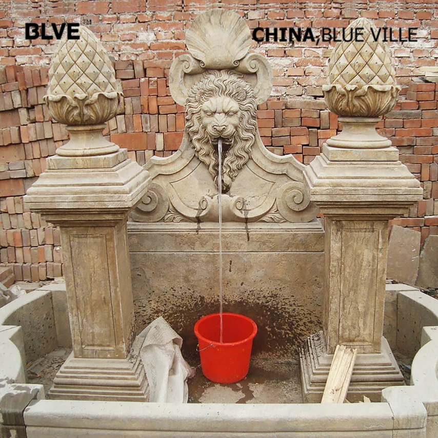 Античный сад настенный светильник с изображением головы льва большого каменного фонтана MFA-16