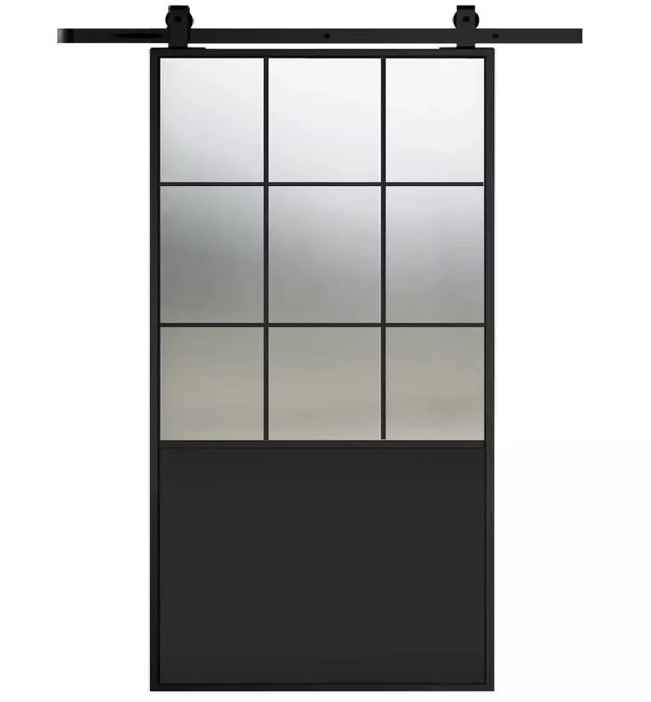 Black French Sliding Door Steel Framed Glass Door Metal with Hardware Kit