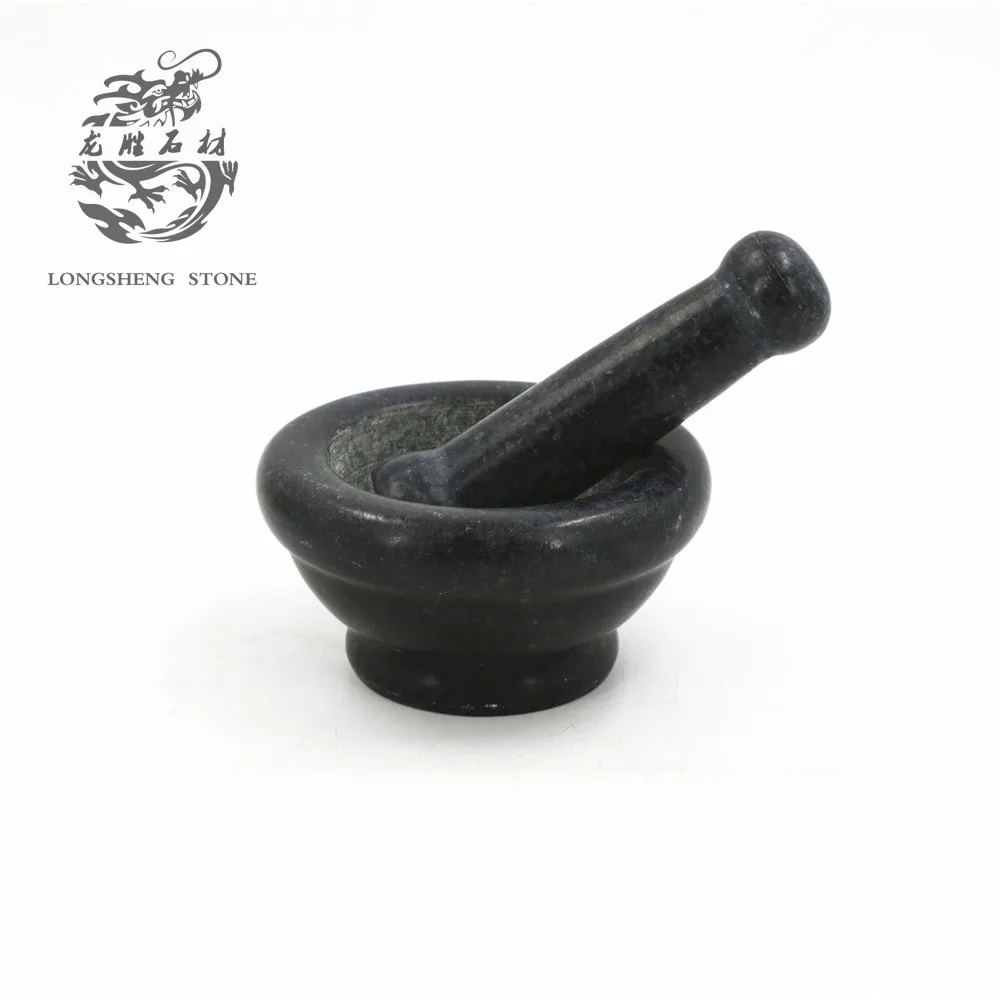 Eco-Friendly Home Kitchen Black Granite Garlic Keeper Stone Seasoning Grind Mortar Pestle Sets for Home & Restaurants