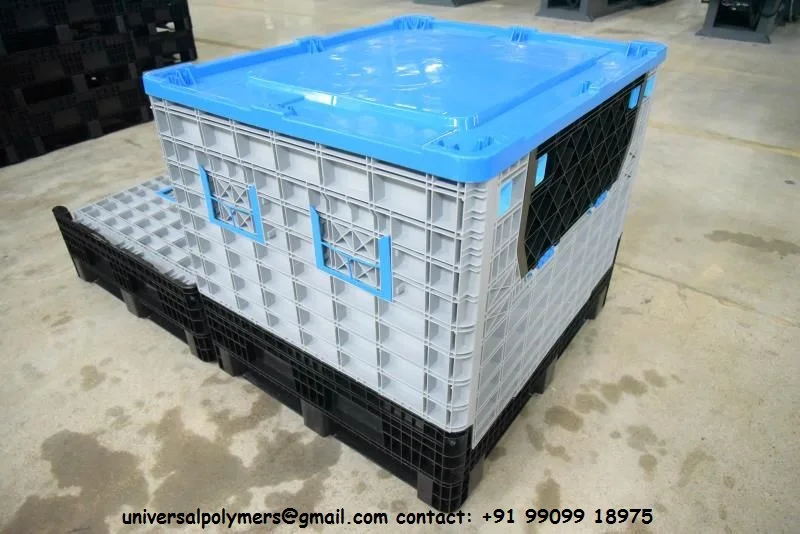 hot selling 2023 movable plastic pallet box collapsible fold able boxes with pallets for warehouse and storage puppose