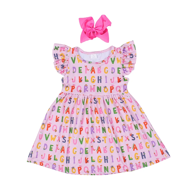 Wholesale Fashion Design Girls Dress Girlymax Back To School Letter Pattern Baby Girls Dress SLovely Boutiques Dress