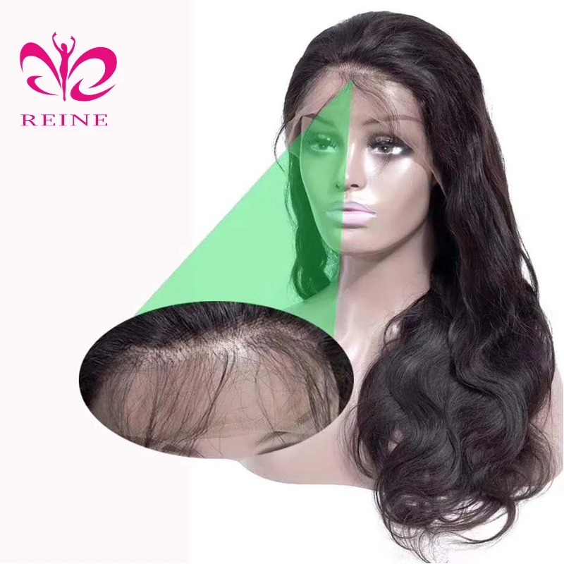 REINE double draw Human Hair Wig Real Virgin Brazilian Hair Long Inch 13*4 Transparent  Lace Frontal wigs With Natural Hair Line