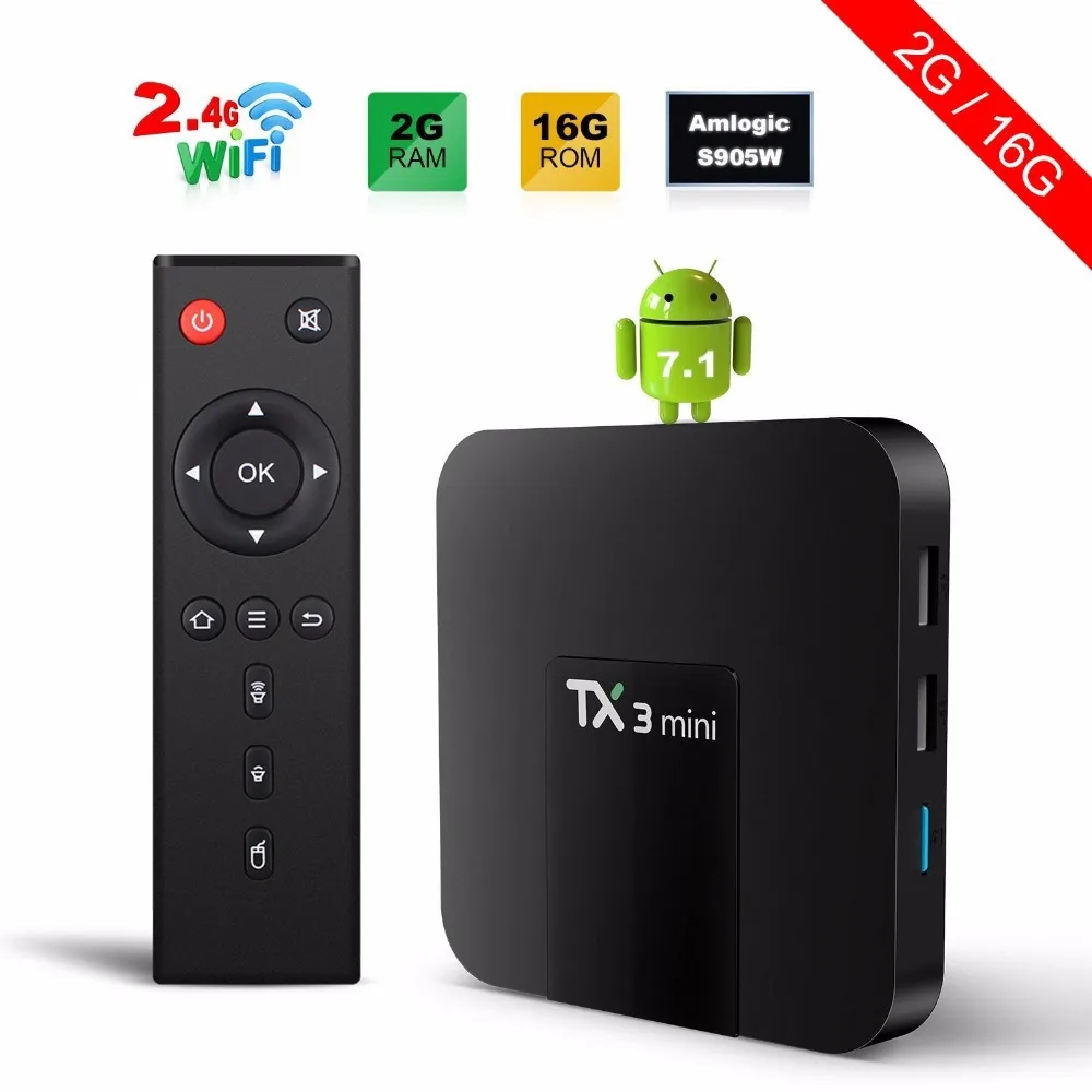 
2018 New hot selling TX3 mini Amlogic S905W Quad Core Android 7.1 tv box 2GB 16GB Media Player Box TX3mini 
