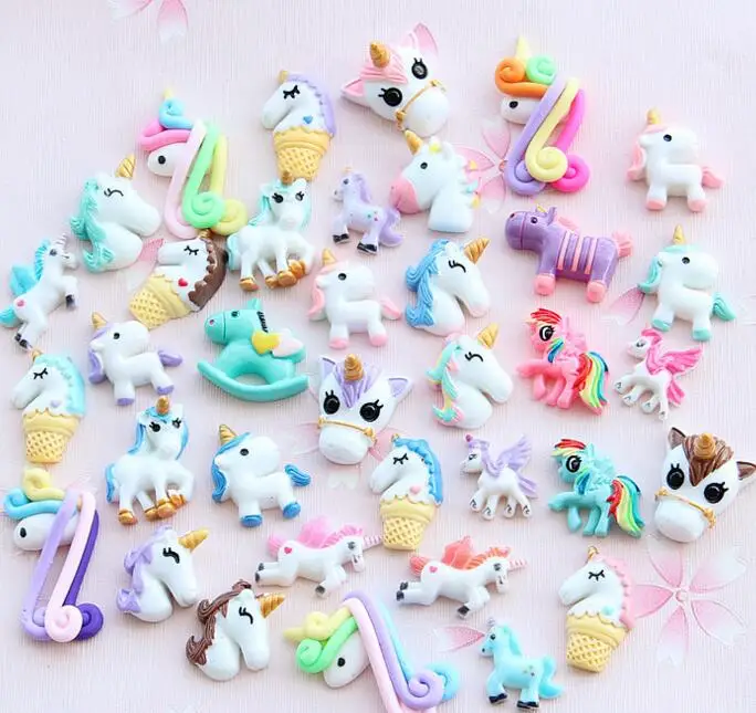 Смешанные цвета поделки из смолы Единорог Лошадь шармы для DIY украшения телефона слайм набор с плоским основанием кавайные кабошоны игрушки для волос