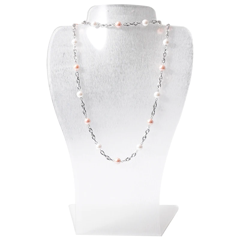 hot trend long glass pearl stainless steel chain necklace designs beaded necklaces