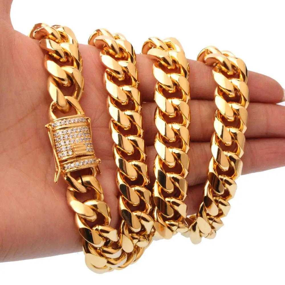 New fashion hip hop jewelry gold filled Miami cuban link chain new gold chain design for men