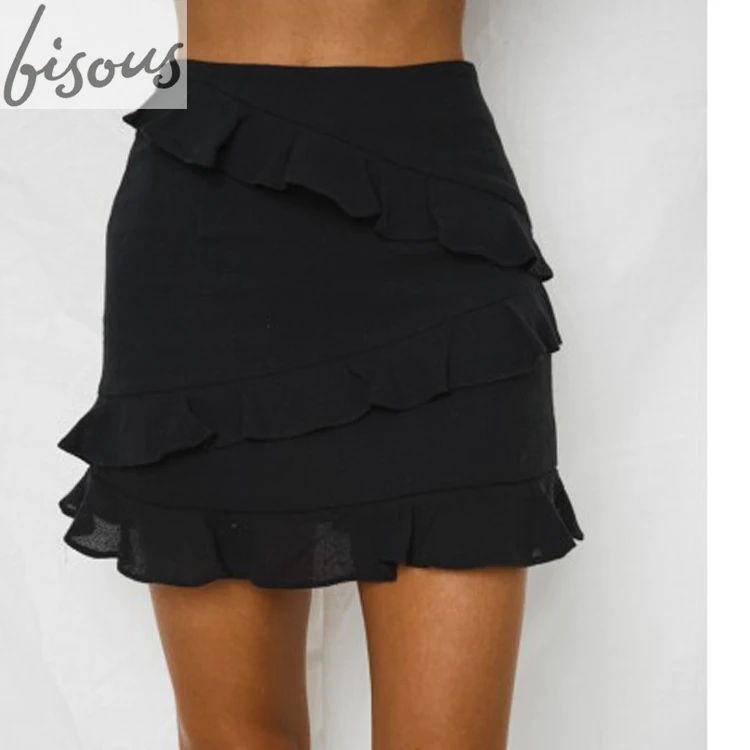 Women ruffle double layer mini skirt