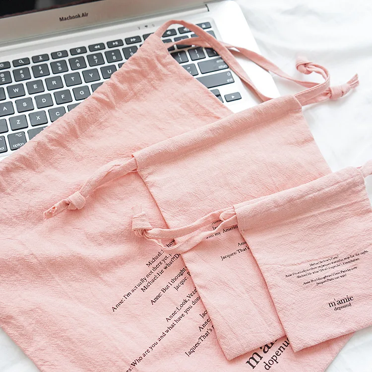 Custom  LOGO super white Muslin pouch personalized cotton drawstring bag