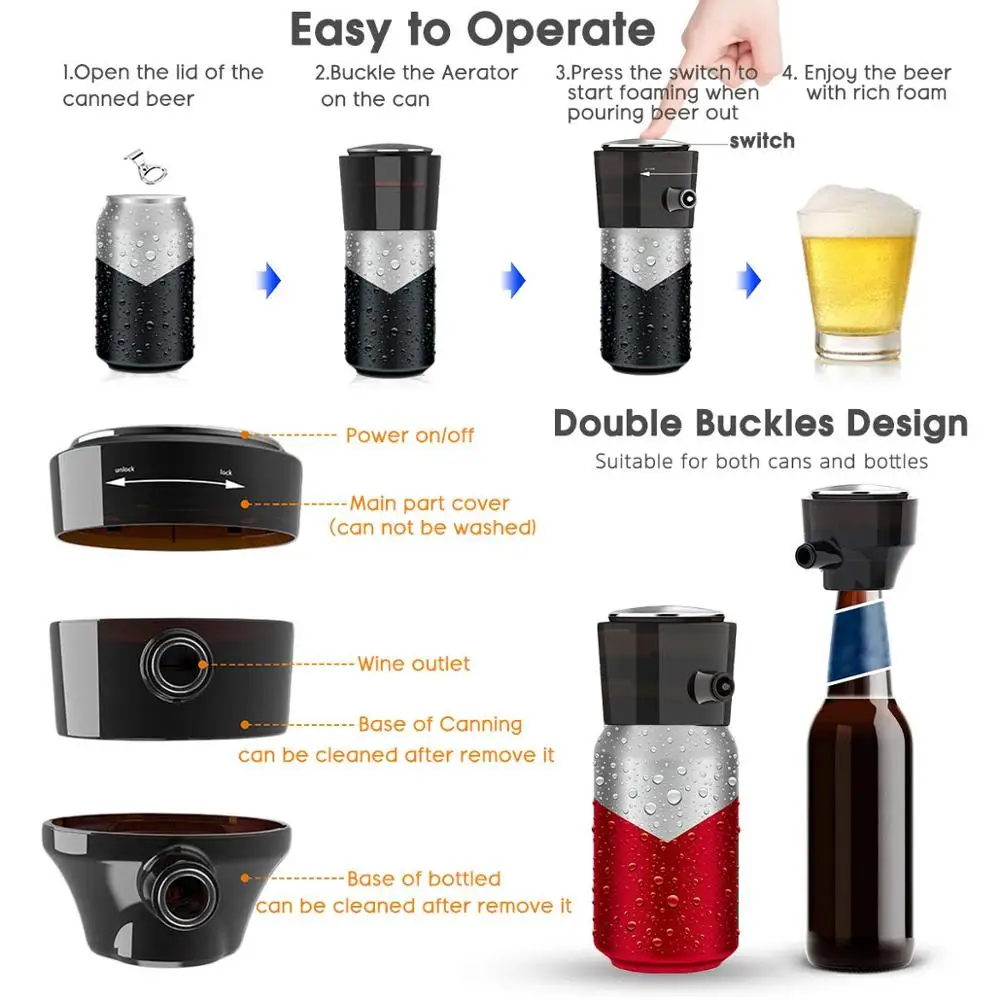 
Electric Wine Aerator Sonic Decanter Uses Sound Waves To Creating The Perfect Beer Head Fit For Cans And Bottles Beer Foam Maker 