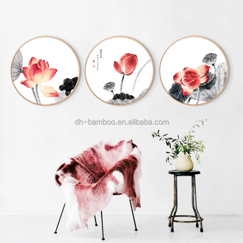 
Natural Wooden Rounded Photo Frame with Canvas Painting for the Dining Room Living Room Bedroom Study Hotel Office 