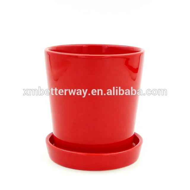 Xiamen Better-way 4.25inch  mini white glazed ceramic flower planter pots with attached saucer