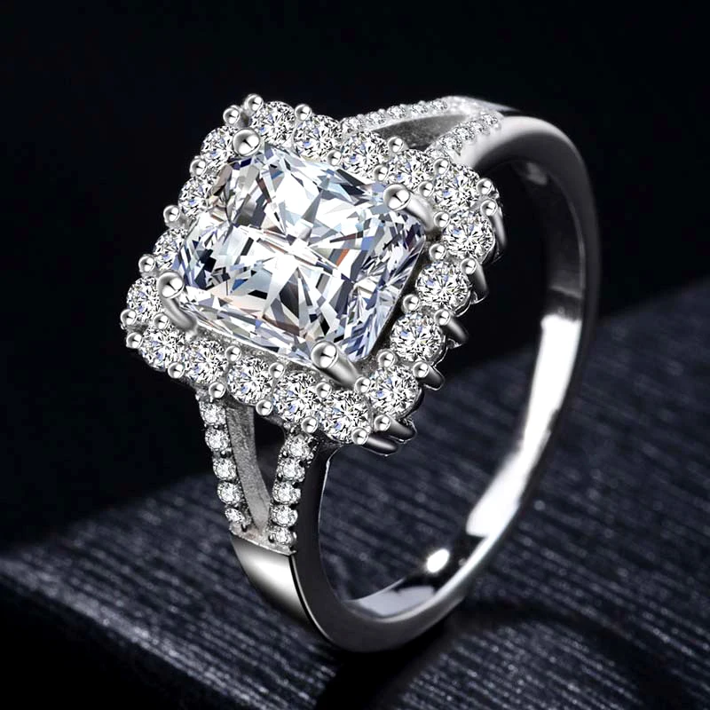 Роскошное кольцо XEYJZ084 из серебра 925 пробы с большим квадратным камнем 8*10 мм из белого меди с полным цирконием, Женское Обручальное Кольцо принцессы