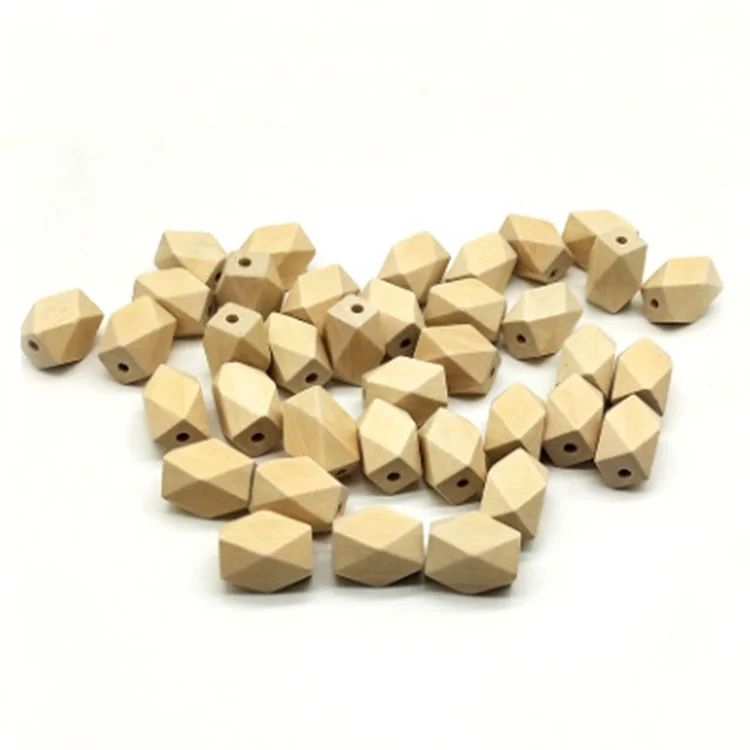 Hot sale natural unfinished wooden hexagon Beads large wooden geometric beads